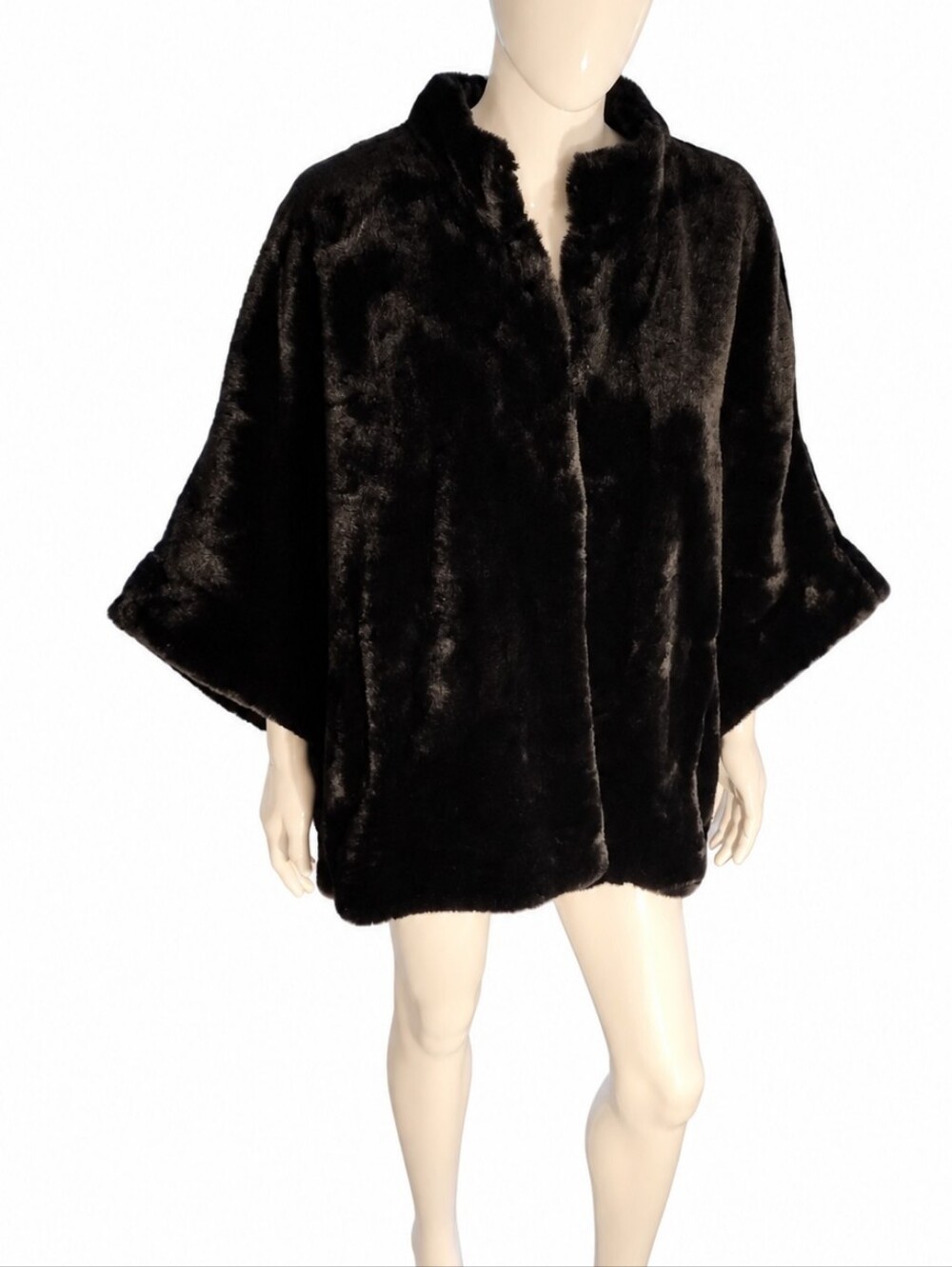 Vintage Dennis by Dennis Basso Black Plush Faux-Fur Open-Front Poncho Size 3X
